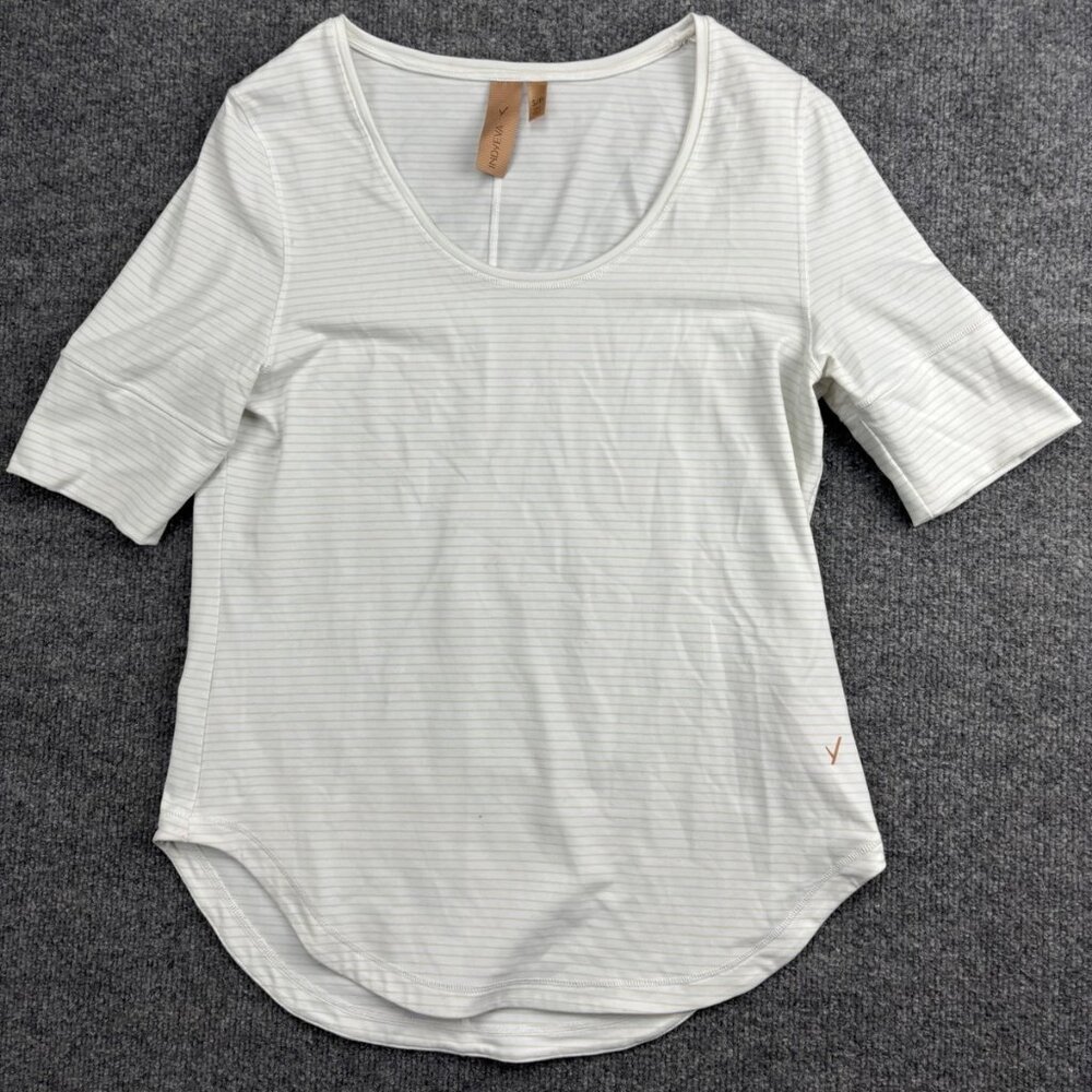 Indyeva Shirt Womens Small White Striped Short‎ Sleeve Recycled Stretch Tee Top